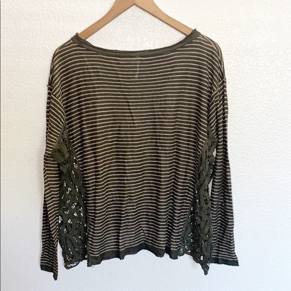 Free People Olive Green Striped Lace Side Top - Picture 9 of 10